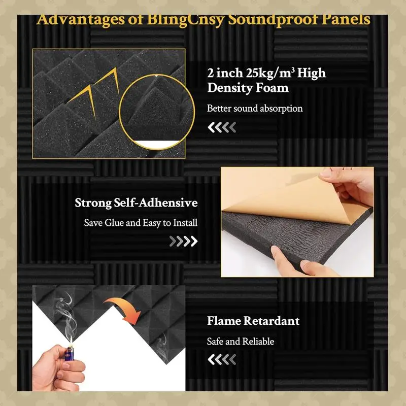 ABST 6 PCS Self Adhesive Soundproof Wall Panels 2X12x12inch Sound Proof Foam Panels Black For Wall,For Home,Recording Studio,Off
ABST 6 PCS Self Adhesive Soundproof Wall Panels 2X12x12inch Sound Proof Foam Panels Black For Wall,For Home,Recording Studio,Off