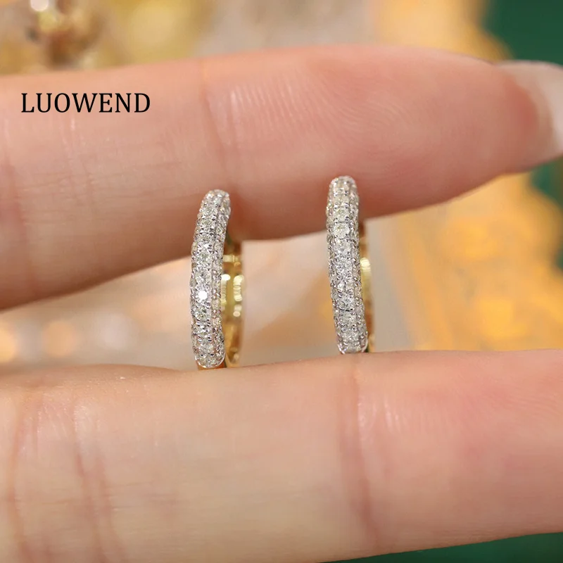 LUOWEND 18K Yellow Gold Earrings Fashion Shiny Design 0.56carat Real Natural Diamond Hoop Earrings for Women High Party Jewelry
LUOWEND 18K Yellow Gold Earrings Fashion Shiny Design 0.56carat Real Natural Diamond Hoop Earrings for Women High Party Jewelry