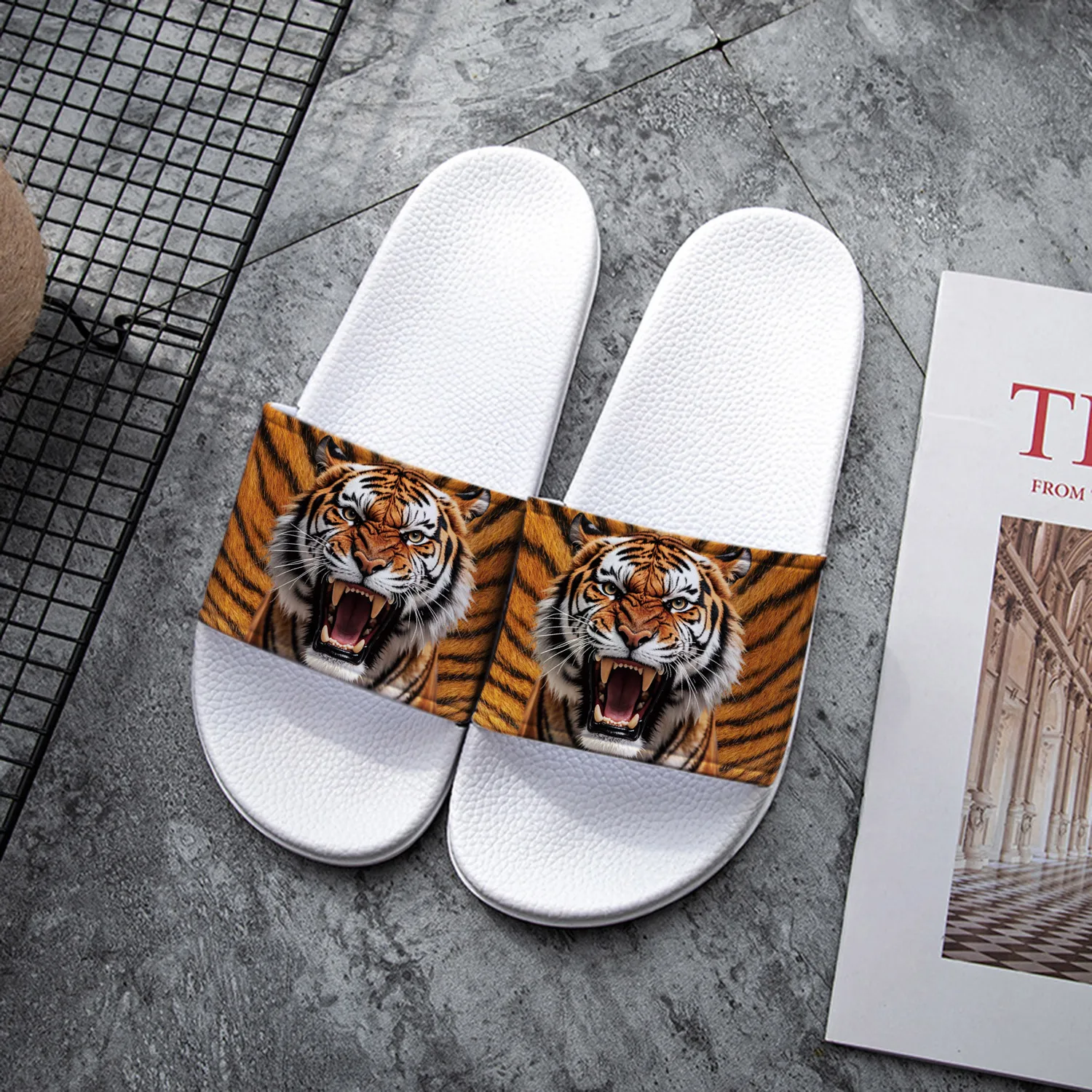 Stylish Tiger Print PVC Slides for Women - Comfortable Indoor/Outdoor Summer Slippers Fierce Tiger Design, Lightweight for Home
Stylish Tiger Print PVC Slides for Women - Comfortable Indoor/Outdoor Summer Slippers Fierce Tiger Design, Lightweight for Home