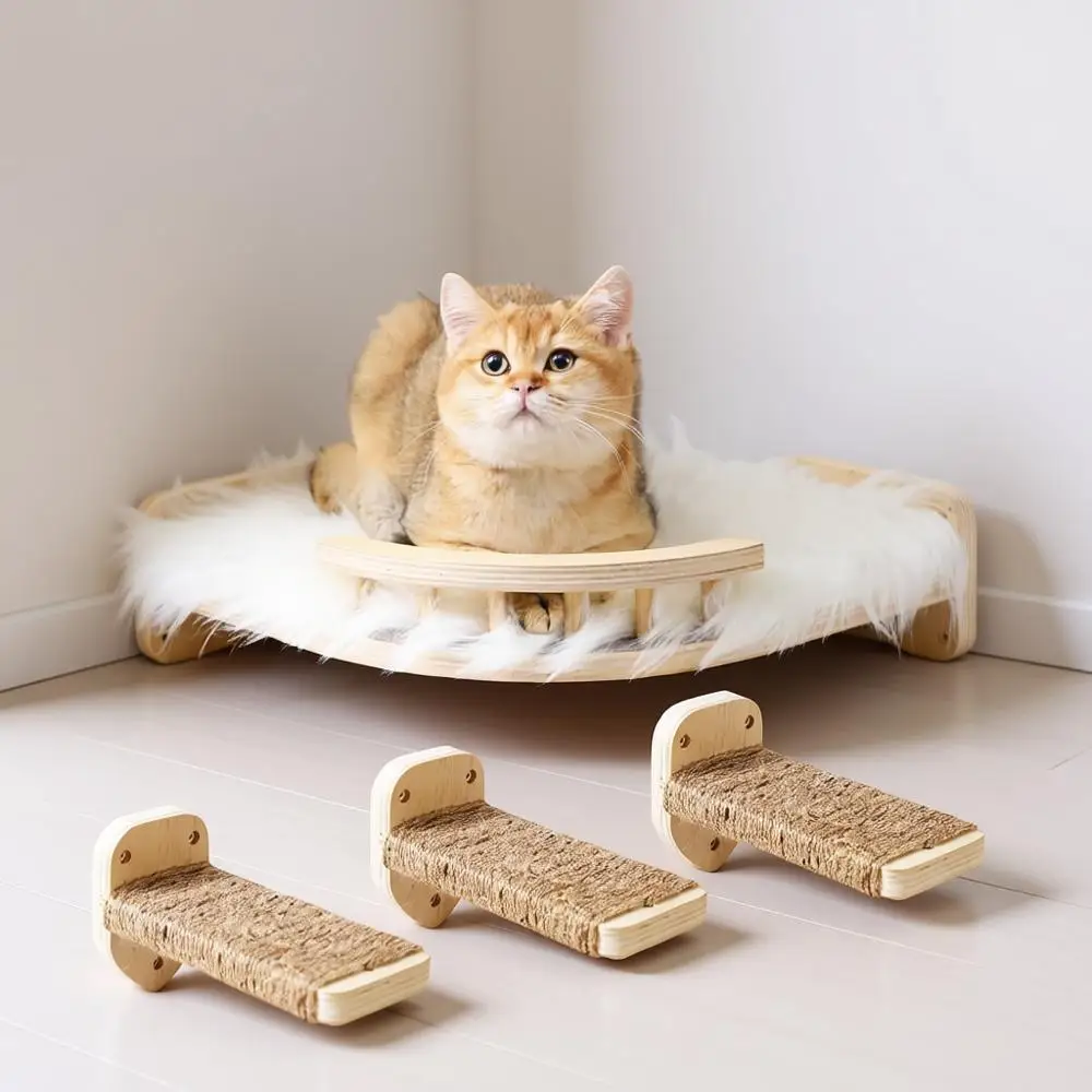 Cat Wall Shelves - 3 Steps Scratch Post & Hammock Bed with Plush Cover, ClimShel or Indoor Cats (Wood)
Cat Wall Shelves - 3 Steps Scratch Post & Hammock Bed with Plush Cover, ClimShel or Indoor Cats (Wood)