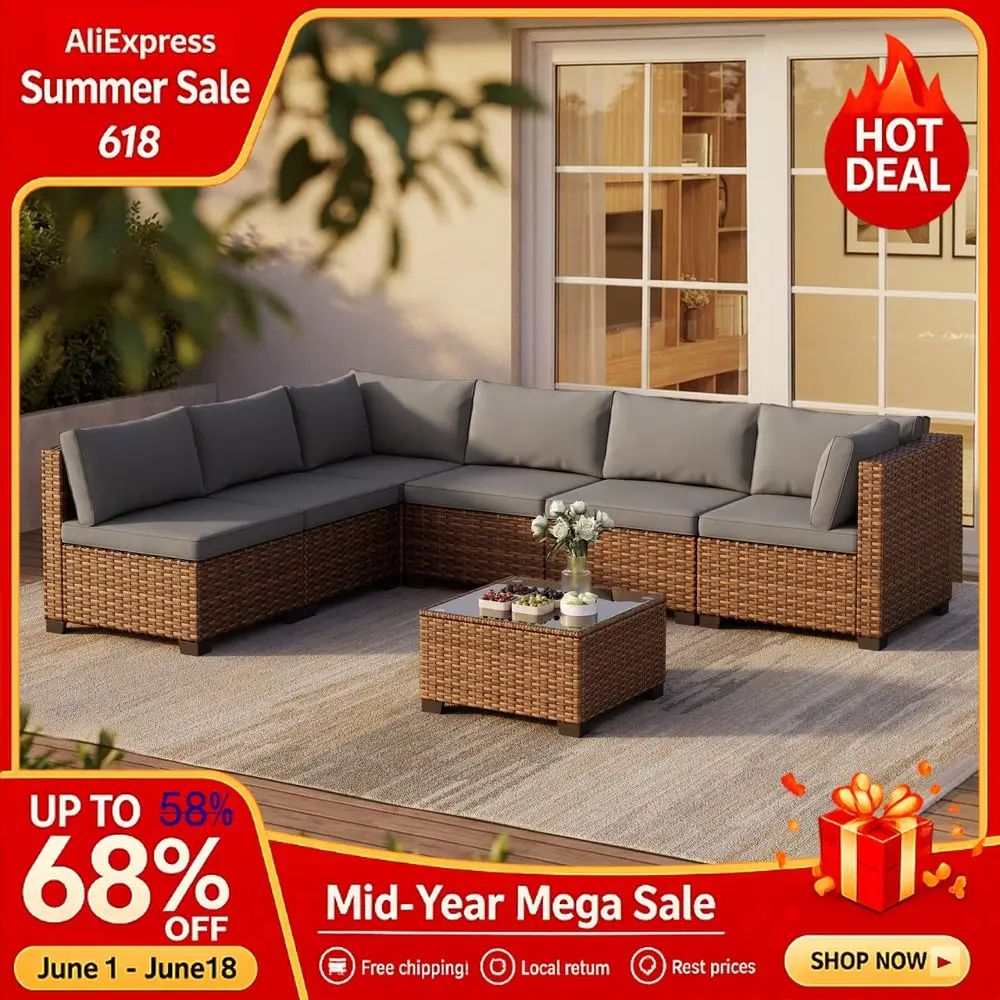 7 Pieces Patio Furniture Set, Outdoor Sectional Rattan Sofa Set, Wicker Patio Conversation Set Cushions and Glass Coffee, Custom
7 Pieces Patio Furniture Set, Outdoor Sectional Rattan Sofa Set, Wicker Patio Conversation Set Cushions and Glass Coffee, Custom