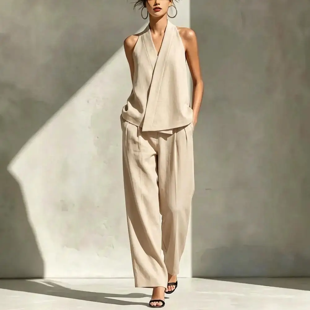 Women's Two Piece Set, Polyester Fiber Suit V Neck Vest Top And Wide Leg Pants Matching Sets, Casual Office Work Outfits
Women's Two Piece Set, Polyester Fiber Suit V Neck Vest Top And Wide Leg Pants Matching Sets, Casual Office Work Outfits
