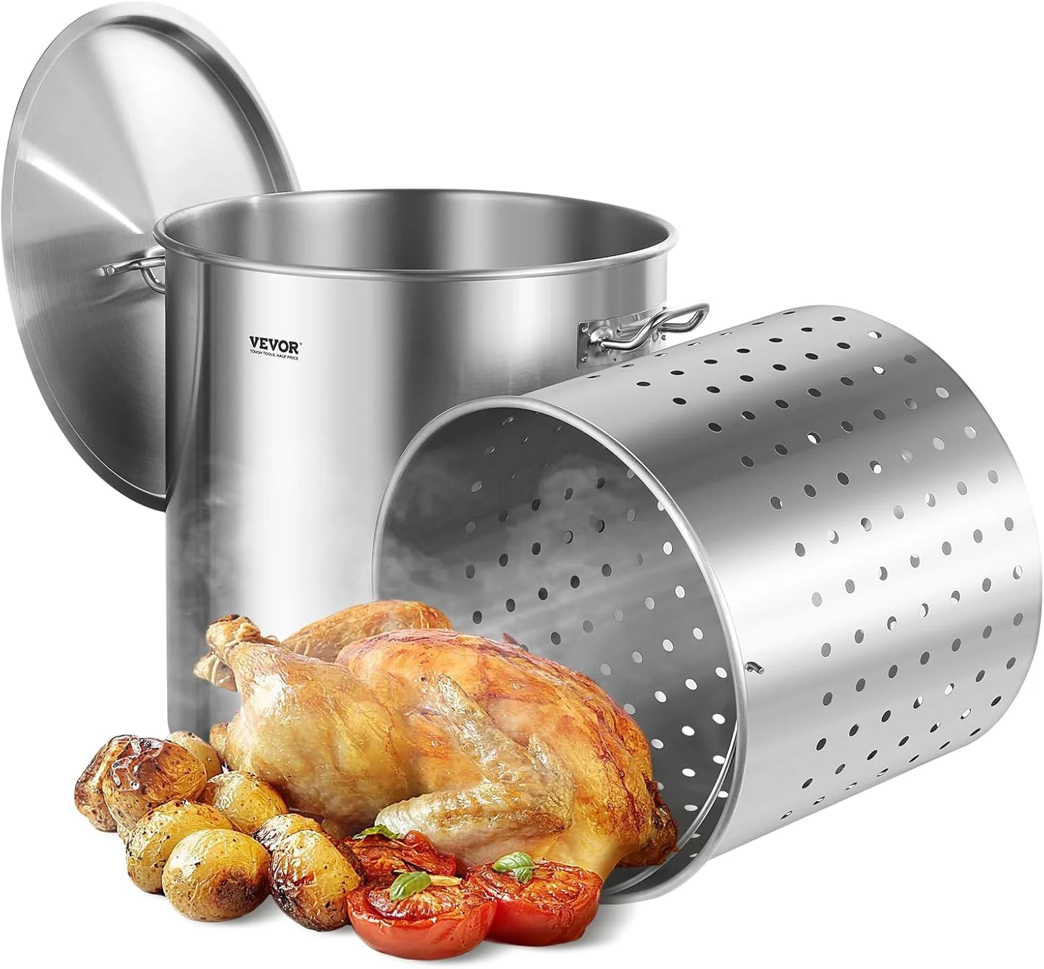 Large 100 Quart Stainless Steel Stockpot with Basket, Lid, and Handle for Commercial Cooking and Events
Large 100 Quart Stainless Steel Stockpot with Basket, Lid, and Handle for Commercial Cooking and Events