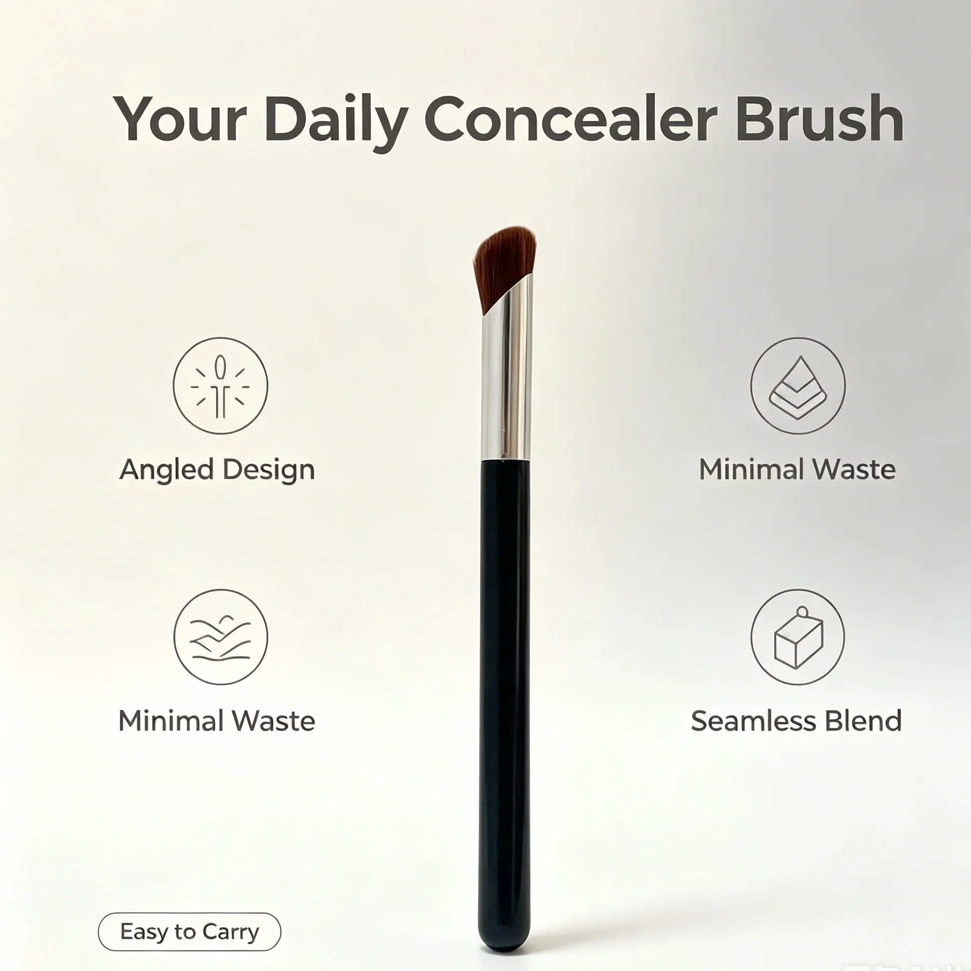 Angled, seamless concealer brush for precise coverage of acne scars, dark circles, and foundation.
Angled, seamless concealer brush for precise coverage of acne scars, dark circles, and foundation.