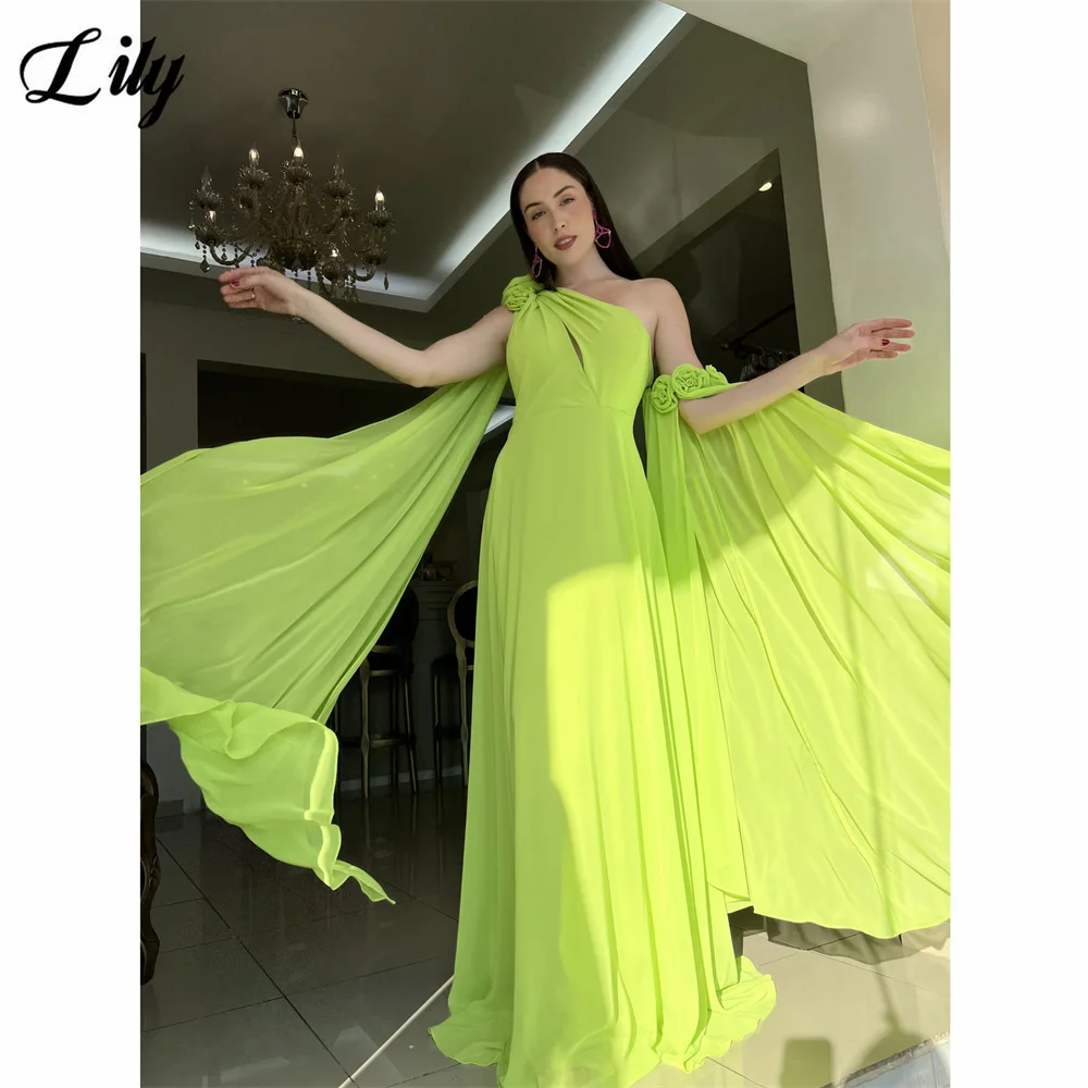 Lily Chiffion Mint Green Evening Dress Cape Sleeves Pleated One Shoulder 3D Flower Formal Gown robe de bal for Woman Customized
Lily Chiffion Mint Green Evening Dress Cape Sleeves Pleated One Shoulder 3D Flower Formal Gown robe de bal for Woman Customized