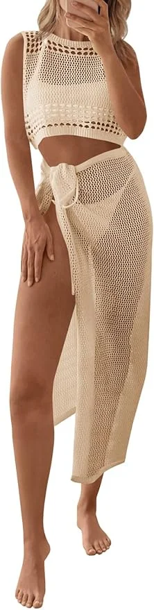 Женский комплект для пляжа Fisoew: вязаный крючком топ-кроп без рукавов и юбка-накидка с ажурным узором в стиле бохо
Женский комплект для пляжа Fisoew: вязаный крючком топ-кроп без рукавов и юбка-накидка с ажурным узором в стиле бохо
