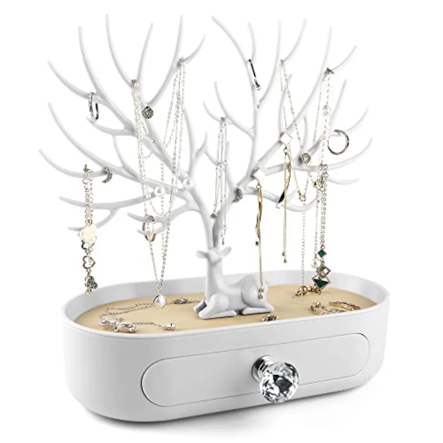 Antlers Jewelry Display Stand with Drawer and Crystal Handle, Tree Tower Rack Hanging Organizer for Ring Earrings Necklace Brac
Antlers Jewelry Display Stand with Drawer and Crystal Handle, Tree Tower Rack Hanging Organizer for Ring Earrings Necklace Brac