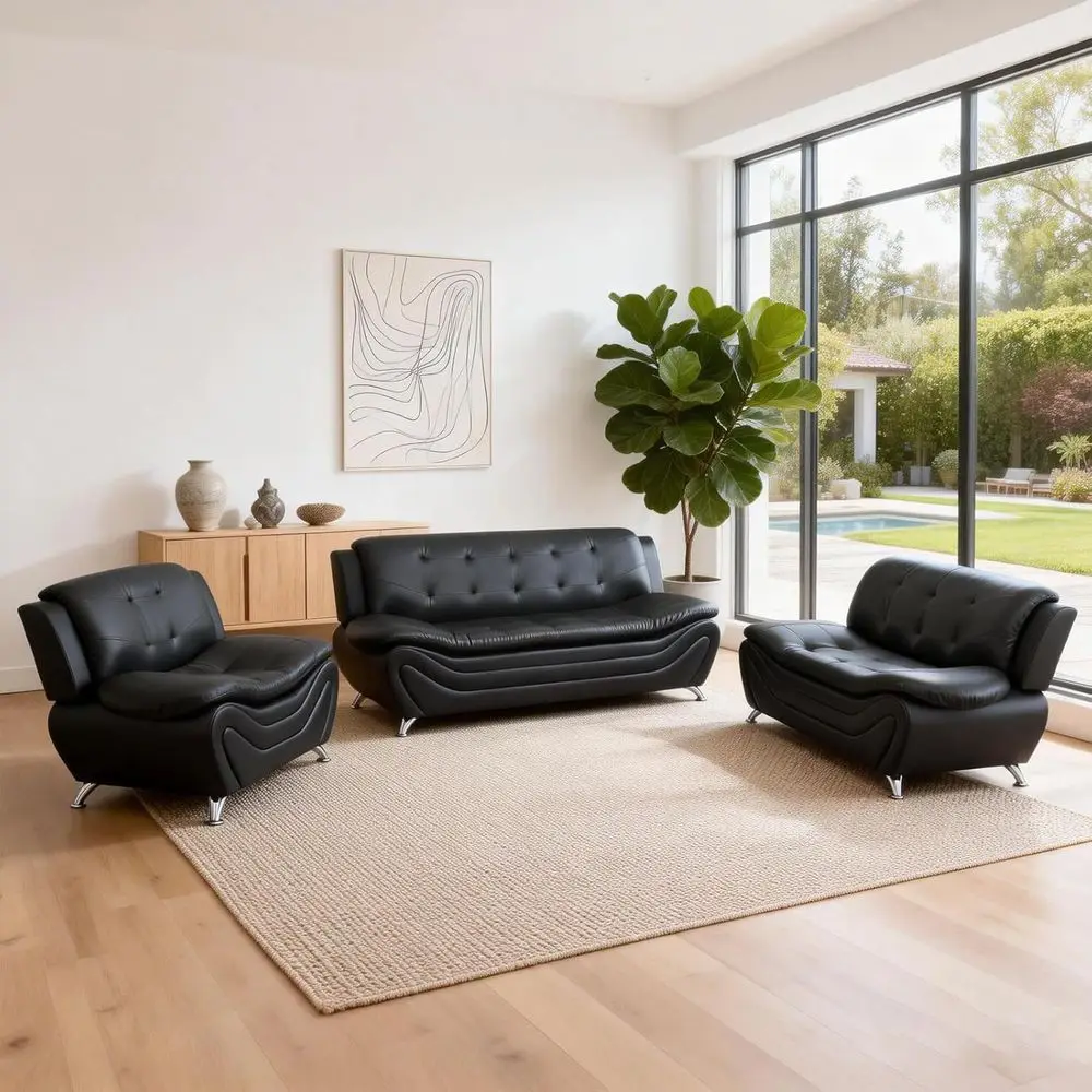 3PCS Soa Set or Living Room, ern Leather Couch with Chair, Loveseat & Soa, 3 Pieces Living Room urniture (Set, Black Leather)
3PCS Soa Set or Living Room, ern Leather Couch with Chair, Loveseat & Soa, 3 Pieces Living Room urniture (Set, Black Leather)