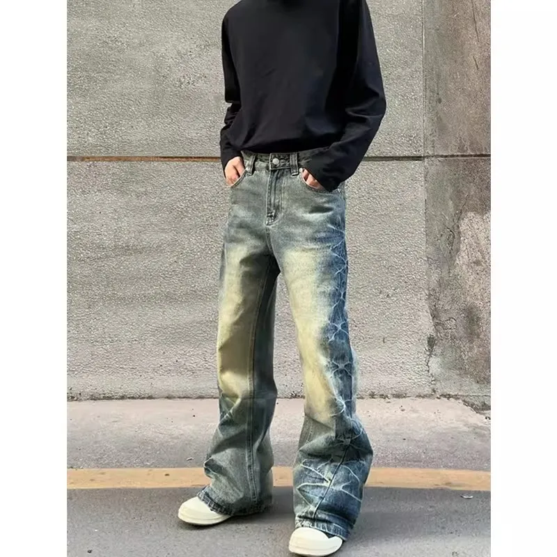 Retro Distred Dyed Jeans Loose Casual Pants Men's Faionable Bootcut Straight Wave Patterned Blue Denim Trousers
Retro Distred Dyed Jeans Loose Casual Pants Men's Faionable Bootcut Straight Wave Patterned Blue Denim Trousers