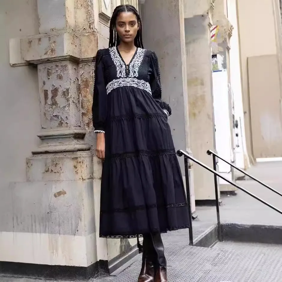 2025 Sezanes Fashion Elegant French Long Dress New Court Style Applique Crochet Trim Cotton V-Neck Slim Dresses
2025 Sezanes Fashion Elegant French Long Dress New Court Style Applique Crochet Trim Cotton V-Neck Slim Dresses