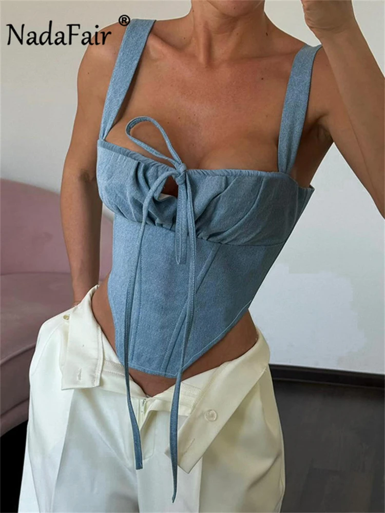 Nadafair Summer Crop Tops Corsets Imitation Denim Bandage Y2K Skinny Camis Casual Backless Fashion Streetwear 2024
Nadafair Summer Crop Tops Corsets Imitation Denim Bandage Y2K Skinny Camis Casual Backless Fashion Streetwear 2024