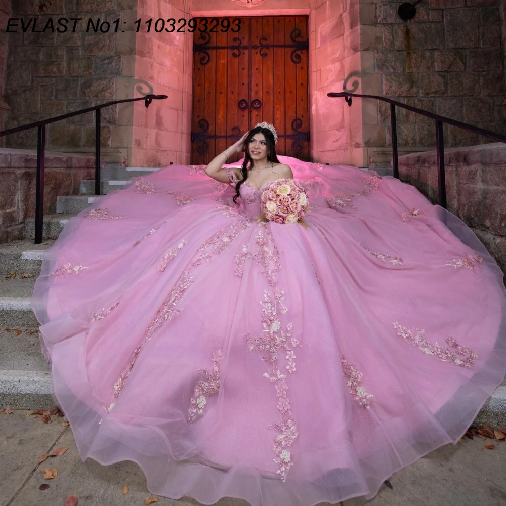 EVLAST Customized Glitter Pink Ball Gown Quinceanera Dress Floral Applique Beaded Bow Corset Sweet 16 Vestidos De 15 Anos E1Q857
EVLAST Customized Glitter Pink Ball Gown Quinceanera Dress Floral Applique Beaded Bow Corset Sweet 16 Vestidos De 15 Anos E1Q857