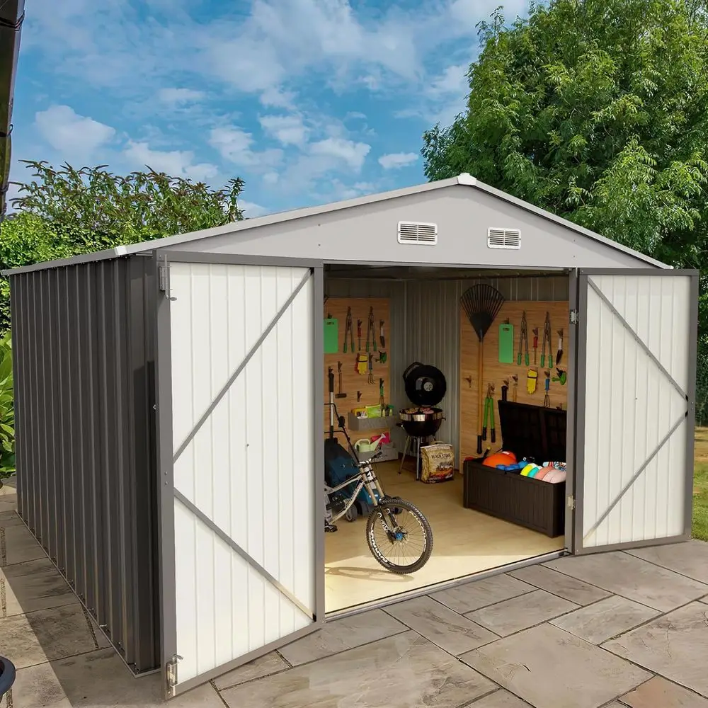 Gray 10x12 Outdoor Metal Storage Shed with Lockable Door, Waterproof Garden Shed for Tools and Patio Accessories
Gray 10x12 Outdoor Metal Storage Shed with Lockable Door, Waterproof Garden Shed for Tools and Patio Accessories