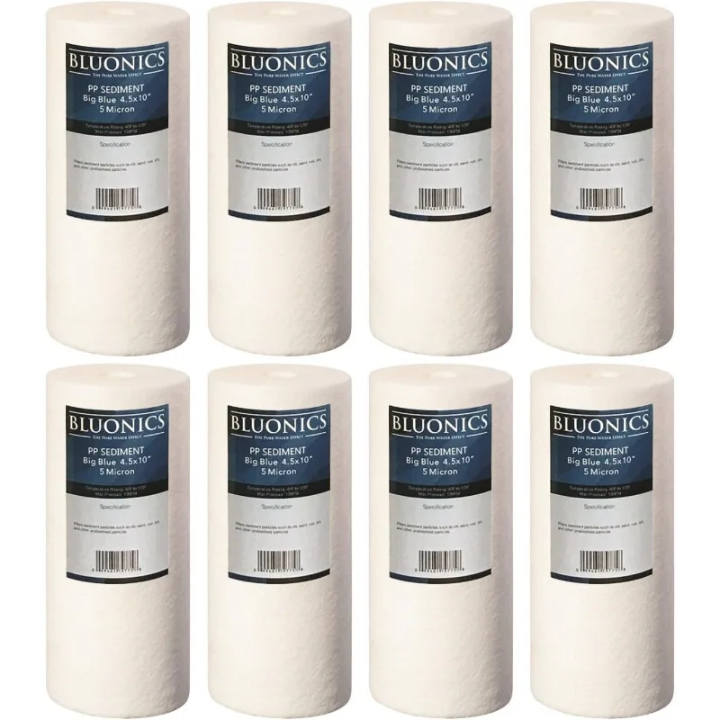 Bluonics Sediment Replacement Water Filters 8pcs (5 Micron) 4.5" x 10" Whole House Cartridges
Bluonics Sediment Replacement Water Filters 8pcs (5 Micron) 4.5" x 10" Whole House Cartridges