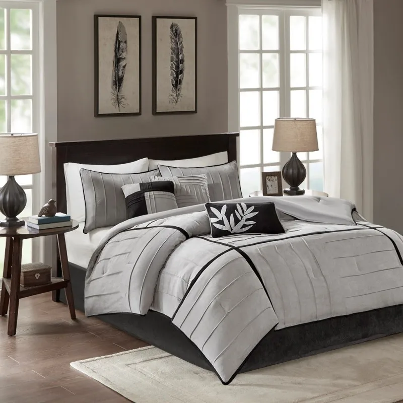 7 Piece Faux Suede Comforter Set Grey Full
7 Piece Faux Suede Comforter Set Grey Full