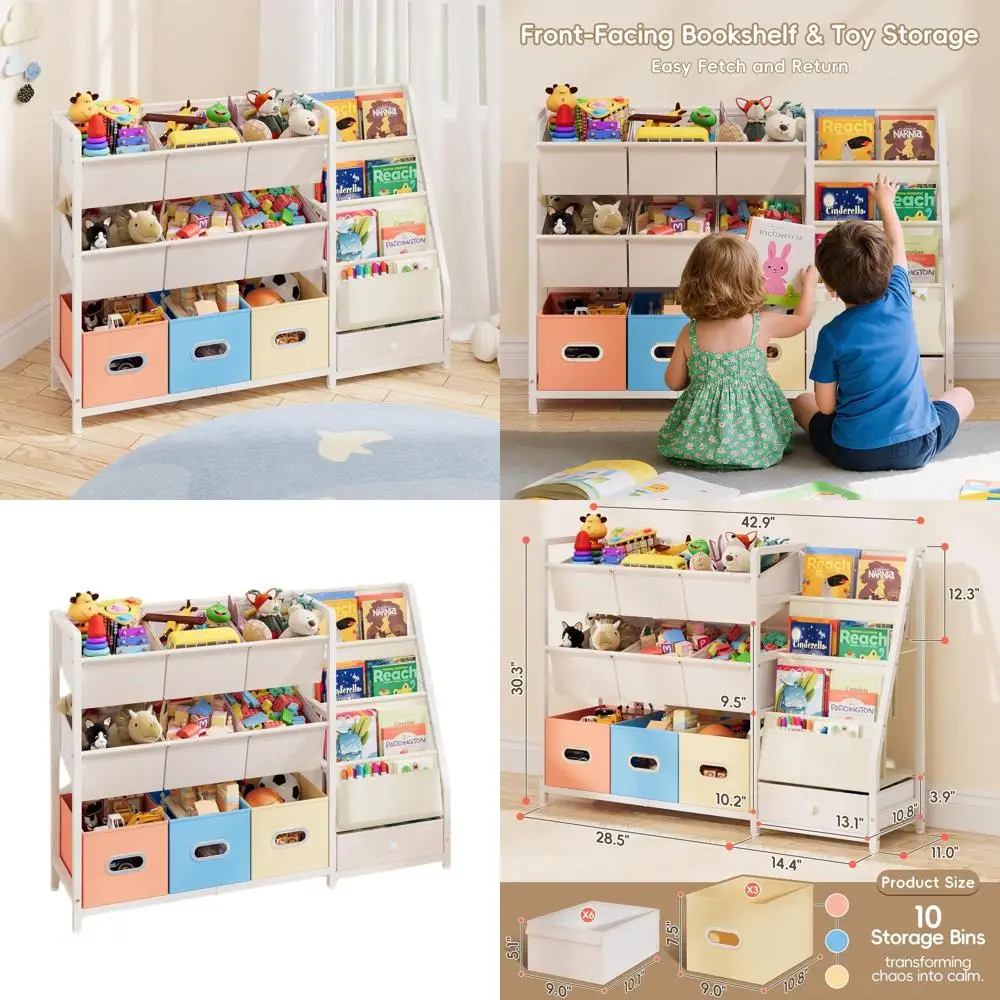 Детский стеллаж для книг и игрушек в стиле Монтессори с 3 полками и 10 контейнерами для игровой комнаты малышей
Детский стеллаж для книг и игрушек в стиле Монтессори с 3 полками и 10 контейнерами для игровой комнаты малышей