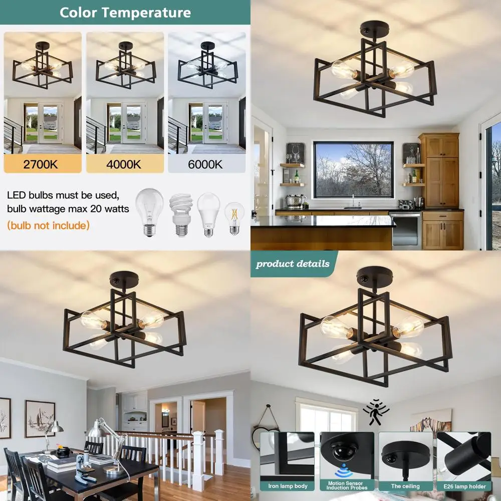 4-Light Semi-Flush Mount Ceiling Light, Black Industrial Style, Suitable for Kitchen, Living Room, Bedroom, and Hallway
4-Light Semi-Flush Mount Ceiling Light, Black Industrial Style, Suitable for Kitchen, Living Room, Bedroom, and Hallway
