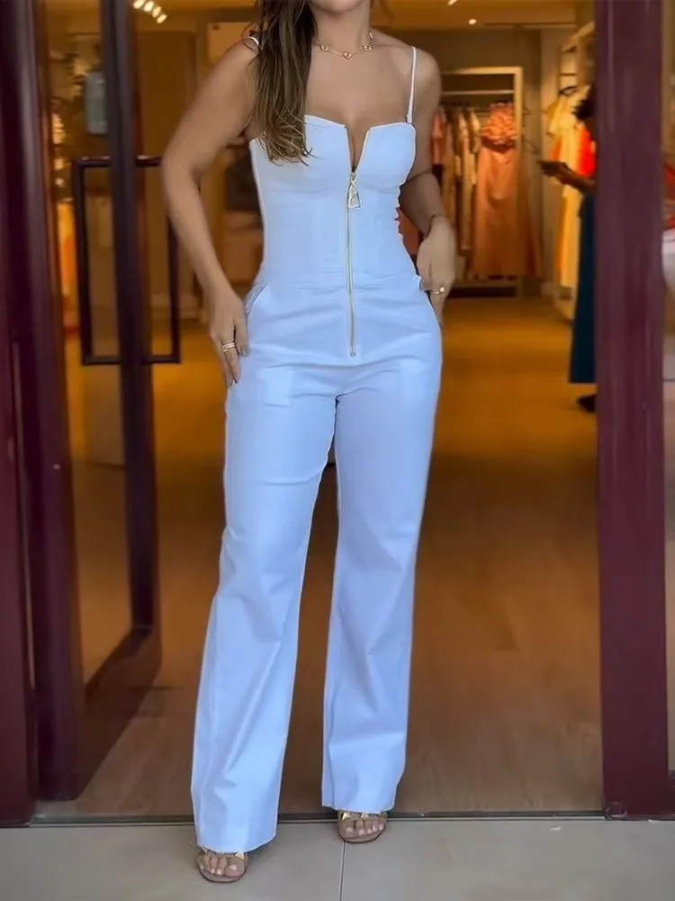 Fashion New Zipper Sleeveless Jumpsuit For Women 2025 Sexy Spaghetti Strap Bodycon Jumpsuits Office Elegant White Slim Romper
Fashion New Zipper Sleeveless Jumpsuit For Women 2025 Sexy Spaghetti Strap Bodycon Jumpsuits Office Elegant White Slim Romper