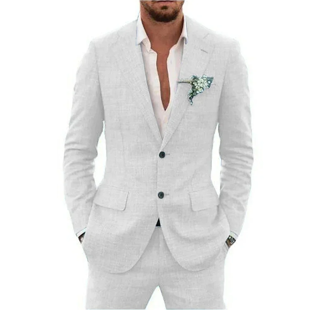 Casual White Linen Men Suits 2 Piece Groom Tuxedo Notch Lapel Slim Fit Blazer Pants Sets Wedding Prom Summer Beach Costume Homme
Casual White Linen Men Suits 2 Piece Groom Tuxedo Notch Lapel Slim Fit Blazer Pants Sets Wedding Prom Summer Beach Costume Homme