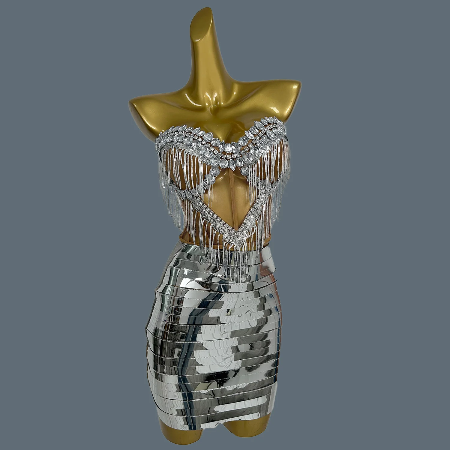 Spark Silver Rhinstones Fringes Top Skirt Set Women Sexy Strapless Designer 2-Pieces Dress Nightclub Party Stage Outfit Shengnv
Spark Silver Rhinstones Fringes Top Skirt Set Women Sexy Strapless Designer 2-Pieces Dress Nightclub Party Stage Outfit Shengnv