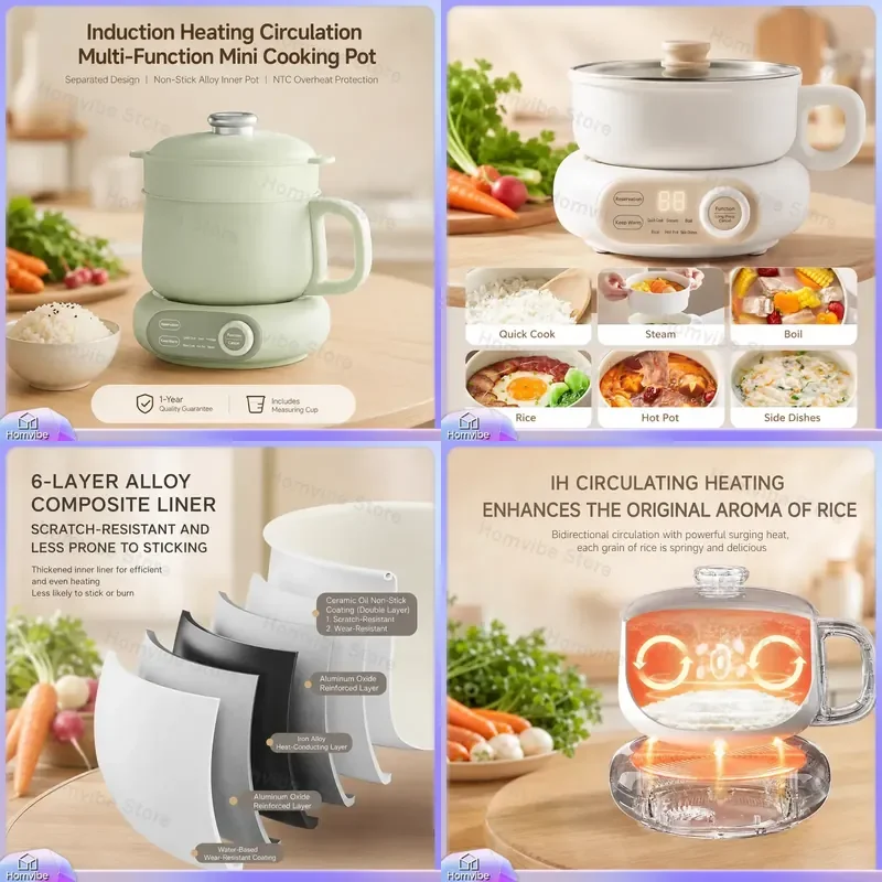 Electric Steam Cooker Rice Cooker with Steamer Basket Multifunctional Mini Electric Pressure Cooker Smart IH Cooking