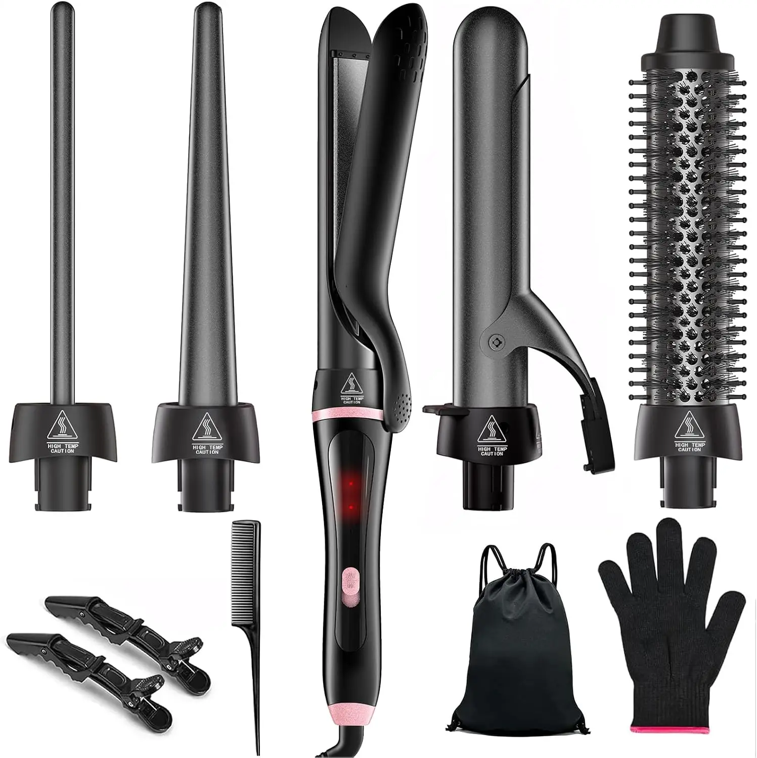 5-in-1 Curling Iron Set with Flat Iron, Thermal Brush, Ceramic Barrels, Dual Voltage, Fast Heat, Gifts for Women
5-in-1 Curling Iron Set with Flat Iron, Thermal Brush, Ceramic Barrels, Dual Voltage, Fast Heat, Gifts for Women