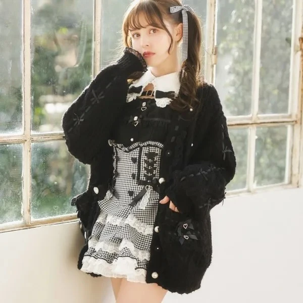 Japanese Spring Sweet Cute Liz Sweater for Women Fashion Mid-length Knitted Coat Elaborate Bow Lace Lolita Girl Knit Cardigan
Japanese Spring Sweet Cute Liz Sweater for Women Fashion Mid-length Knitted Coat Elaborate Bow Lace Lolita Girl Knit Cardigan