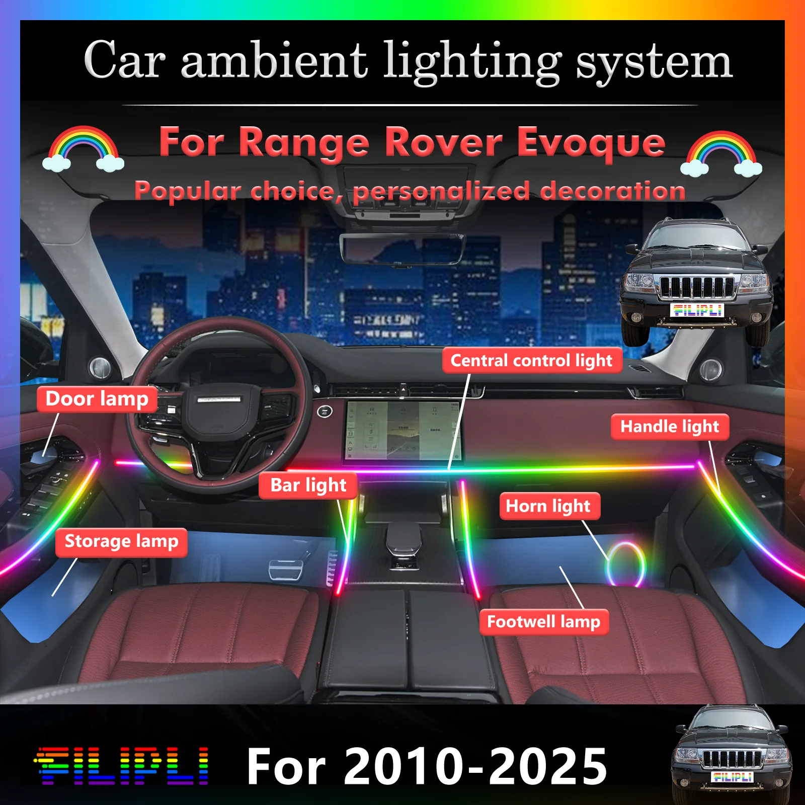 For Range Rover Evoque RGB 64 Colors LED Smart Remote Control Car Interior Ambient Light Energy Saving Efficient Lamp Kit
For Range Rover Evoque RGB 64 Colors LED Smart Remote Control Car Interior Ambient Light Energy Saving Efficient Lamp Kit