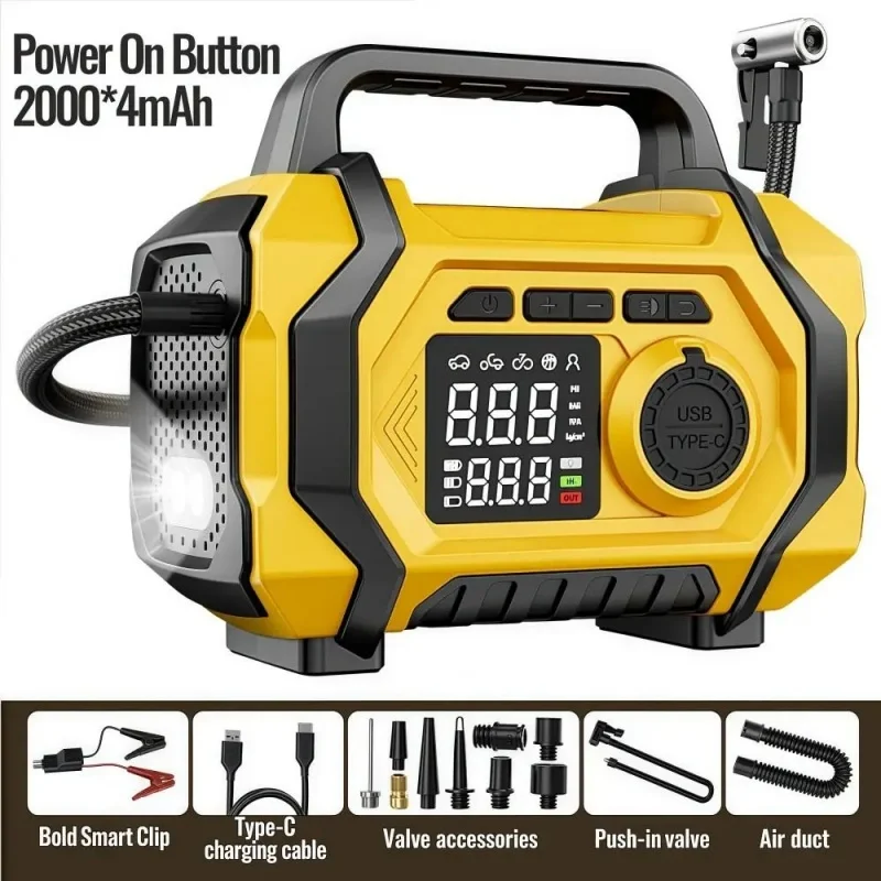 6 in 1 Car Jump Starter 15V with LED SOS Light Air Pump Portable High Pressure Air Compressor For Car/Motorcycle/ Bicycle.
6 in 1 Car Jump Starter 15V with LED SOS Light Air Pump Portable High Pressure Air Compressor For Car/Motorcycle/ Bicycle.