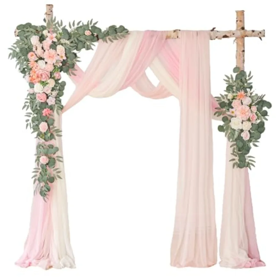 Wedding arch flowers kit for ceremony and reception backdrops: pink artificial roses, sheer blue drapes, deluxe floral decor wi
Wedding arch flowers kit for ceremony and reception backdrops: pink artificial roses, sheer blue drapes, deluxe floral decor wi