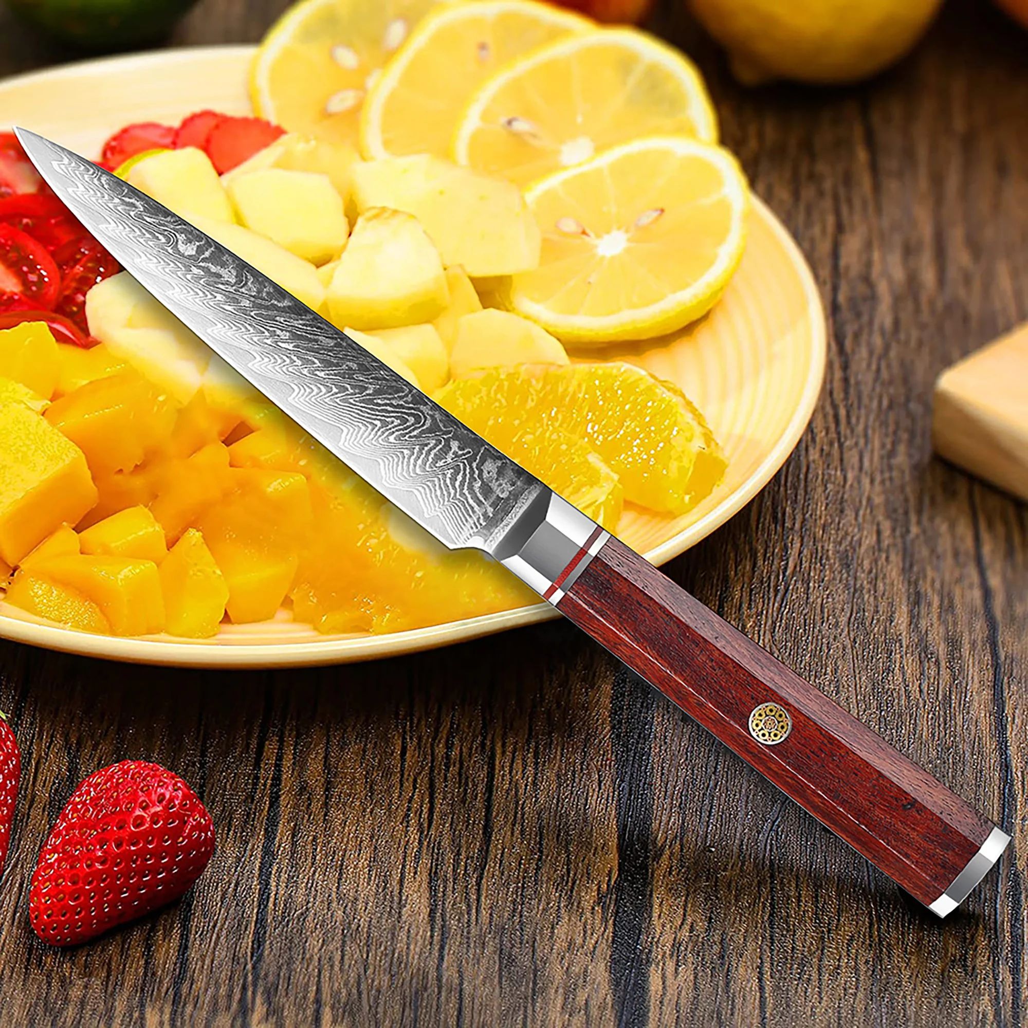 WILDMOK 5 Inch Damascus Steel Multipurpose Fruit Knife ,Lightweight Octagonal Wood Handle Peeling Utility Knife
WILDMOK 5 Inch Damascus Steel Multipurpose Fruit Knife ,Lightweight Octagonal Wood Handle Peeling Utility Knife