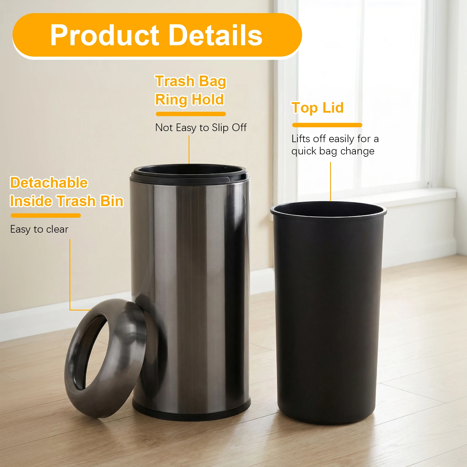 16 Gallon Commercial Big Garbage Bin with Detachable Lid Heavy Duty Indoor Garbage Bin Wear Resist for Office Bedroom Restaurant
16 Gallon Commercial Big Garbage Bin with Detachable Lid Heavy Duty Indoor Garbage Bin Wear Resist for Office Bedroom Restaurant