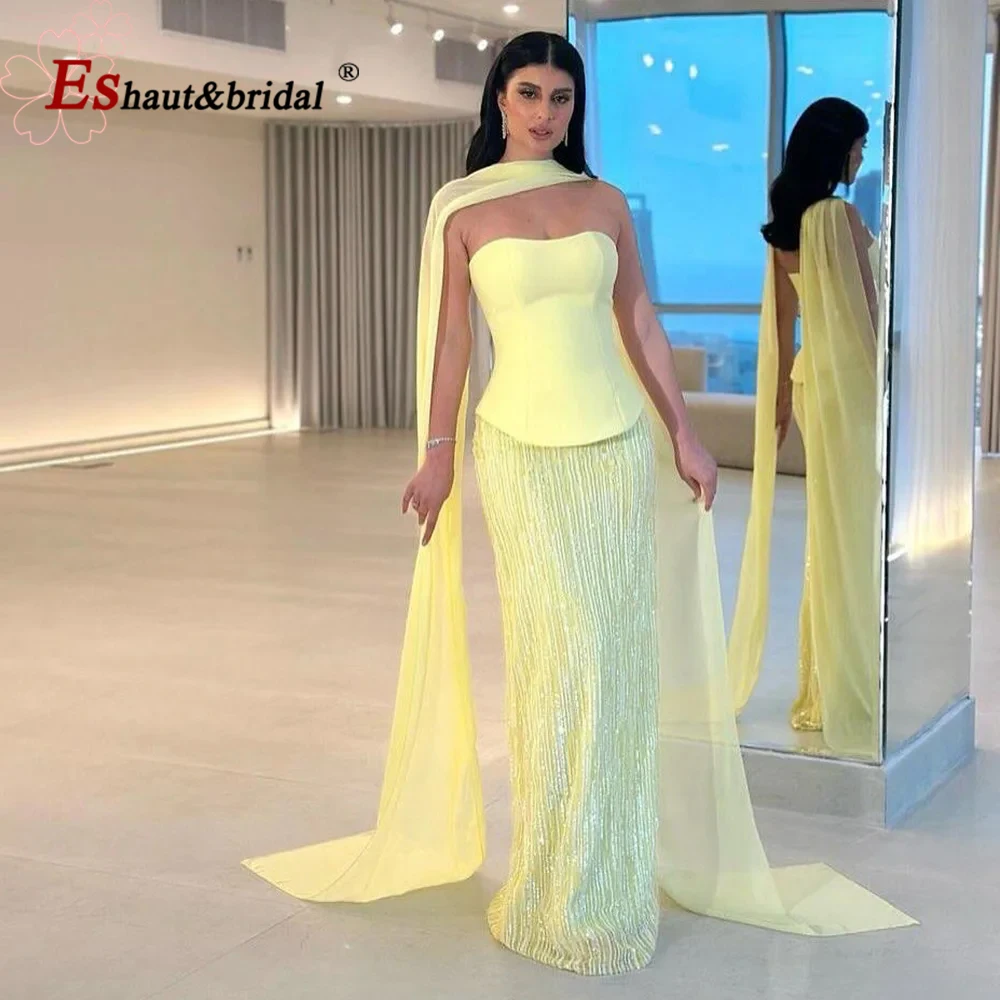 Luxury Yellow Chiffon Mermaid Evening Dress with Cape 2025 Off-the-Shoulder Long Formal Gown for Prom Wedding Party Customized
Luxury Yellow Chiffon Mermaid Evening Dress with Cape 2025 Off-the-Shoulder Long Formal Gown for Prom Wedding Party Customized