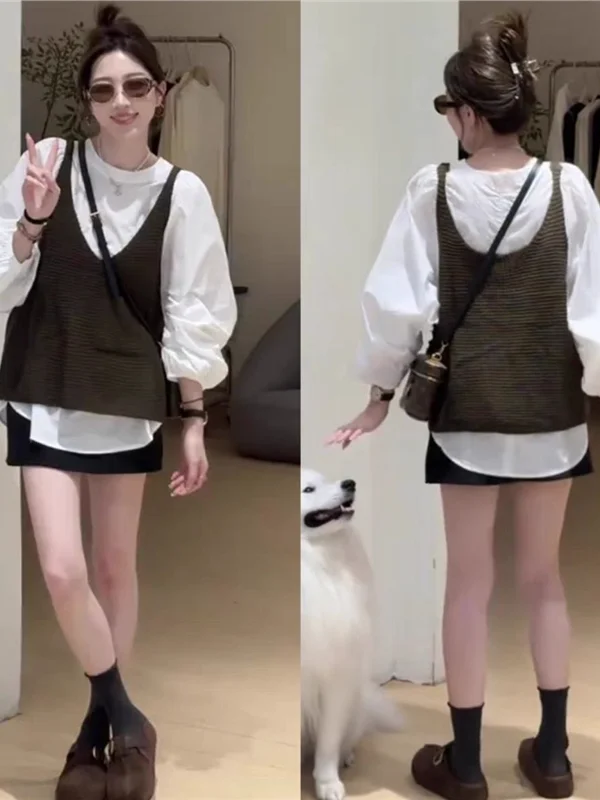 Korean Style Women's Vest Set Spring Autumn Fashionable Layering Shirt Two Piece Set Simple Minimalist High Waist Wide Leg Pants
Korean Style Women's Vest Set Spring Autumn Fashionable Layering Shirt Two Piece Set Simple Minimalist High Waist Wide Leg Pants