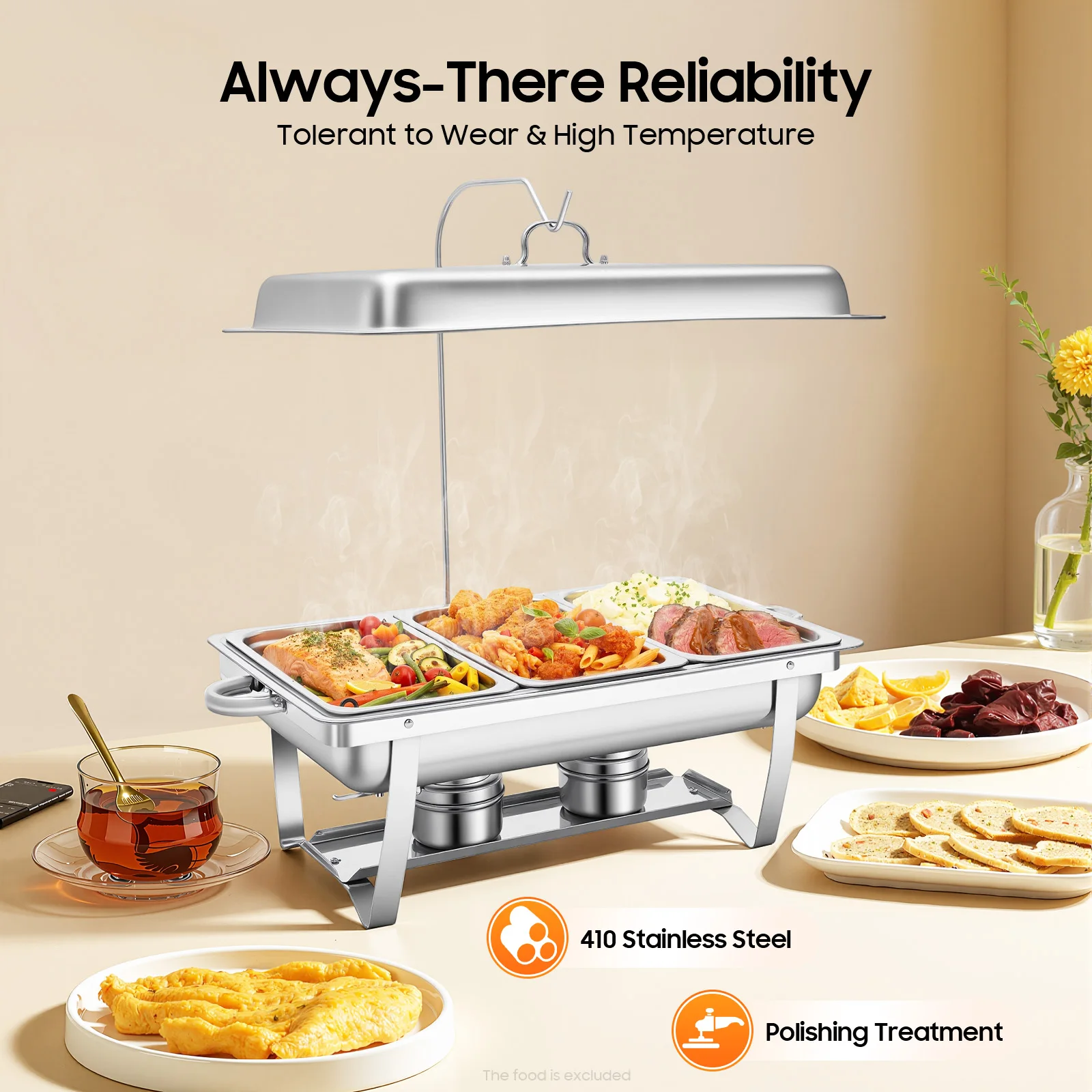 Chafing Dish, 3 Pan Rectangular Hinged Lid Food Warmer, 410 Stainless Steel Polished, Commercial Buffet Server with Fuel Holder, 0.79 Gallon per Pan, Quiet Heating
Chafing Dish, 3 Pan Rectangular Hinged Lid Food Warmer, 410 Stainless Steel Polished, Commercial Buffet Server with Fuel Holder, 0.79 Gallon per Pan, Quiet Heating