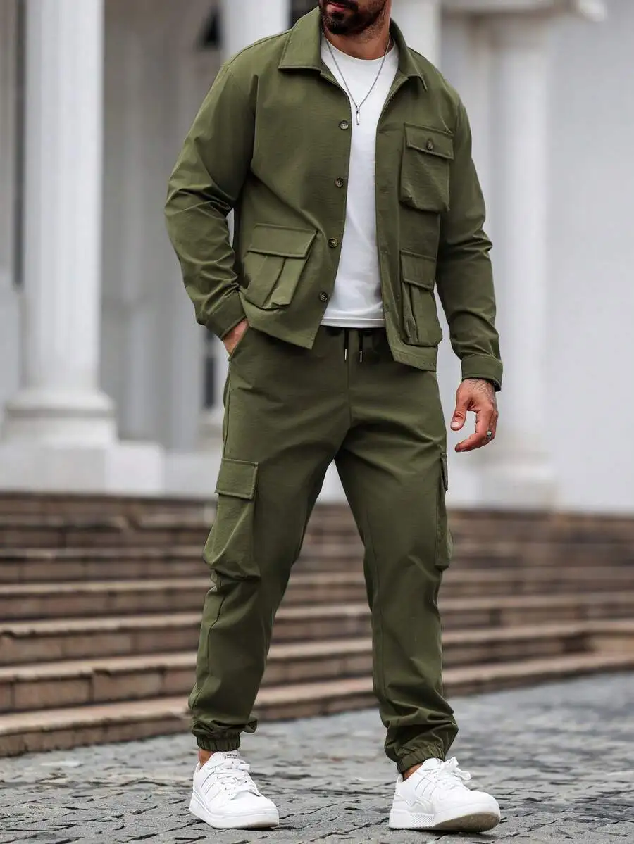 Mens Solid Color Long Sleeve Single Breasted Cargo Pocket Shirt And Pants Casual Suit
Mens Solid Color Long Sleeve Single Breasted Cargo Pocket Shirt And Pants Casual Suit