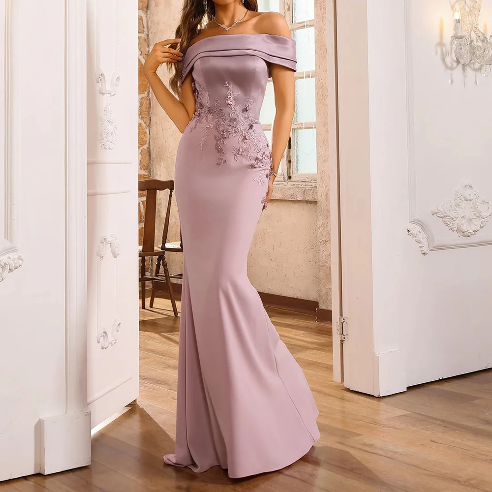 Women's Lavender Off-the-Shoulder Evening Dress Floral Embroidery Satin Mermaid Formal Gown for Prom Gala Wedding Guest
Women's Lavender Off-the-Shoulder Evening Dress Floral Embroidery Satin Mermaid Formal Gown for Prom Gala Wedding Guest