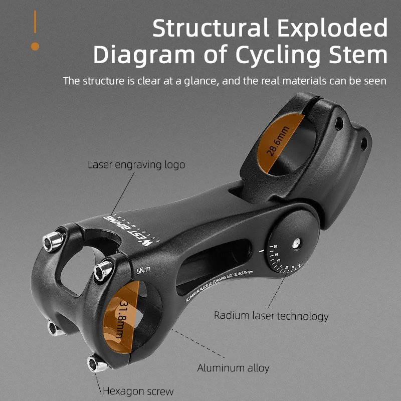WEST BIKING ±60° Adjustable Bicycle Stem Aluminum Alloy Bike Handlebar Riser Hollow Lightweight Cycling Stem for Mountain Road
WEST BIKING ±60° Adjustable Bicycle Stem Aluminum Alloy Bike Handlebar Riser Hollow Lightweight Cycling Stem for Mountain Road
