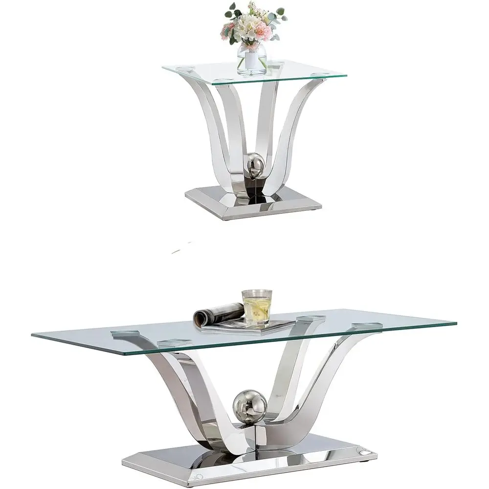 Modern Glass Living Room Table Set with 2 End Tables and Coffee Table, Stainless Steel Bases, Clear Tops, Ideal for Home or Offi
Modern Glass Living Room Table Set with 2 End Tables and Coffee Table, Stainless Steel Bases, Clear Tops, Ideal for Home or Offi