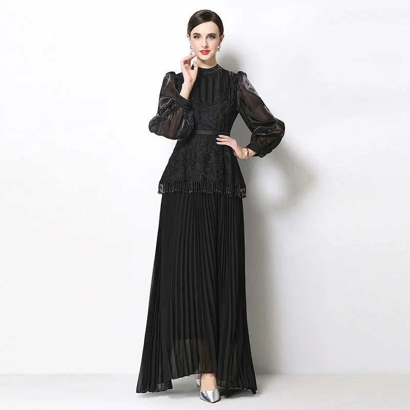 Elegant Fold Tassel Long Dresses Women Big Swing Long Sleeves Stand Collar Zipper Dress Autumn High Waist Lace Knee Length Dress
Elegant Fold Tassel Long Dresses Women Big Swing Long Sleeves Stand Collar Zipper Dress Autumn High Waist Lace Knee Length Dress