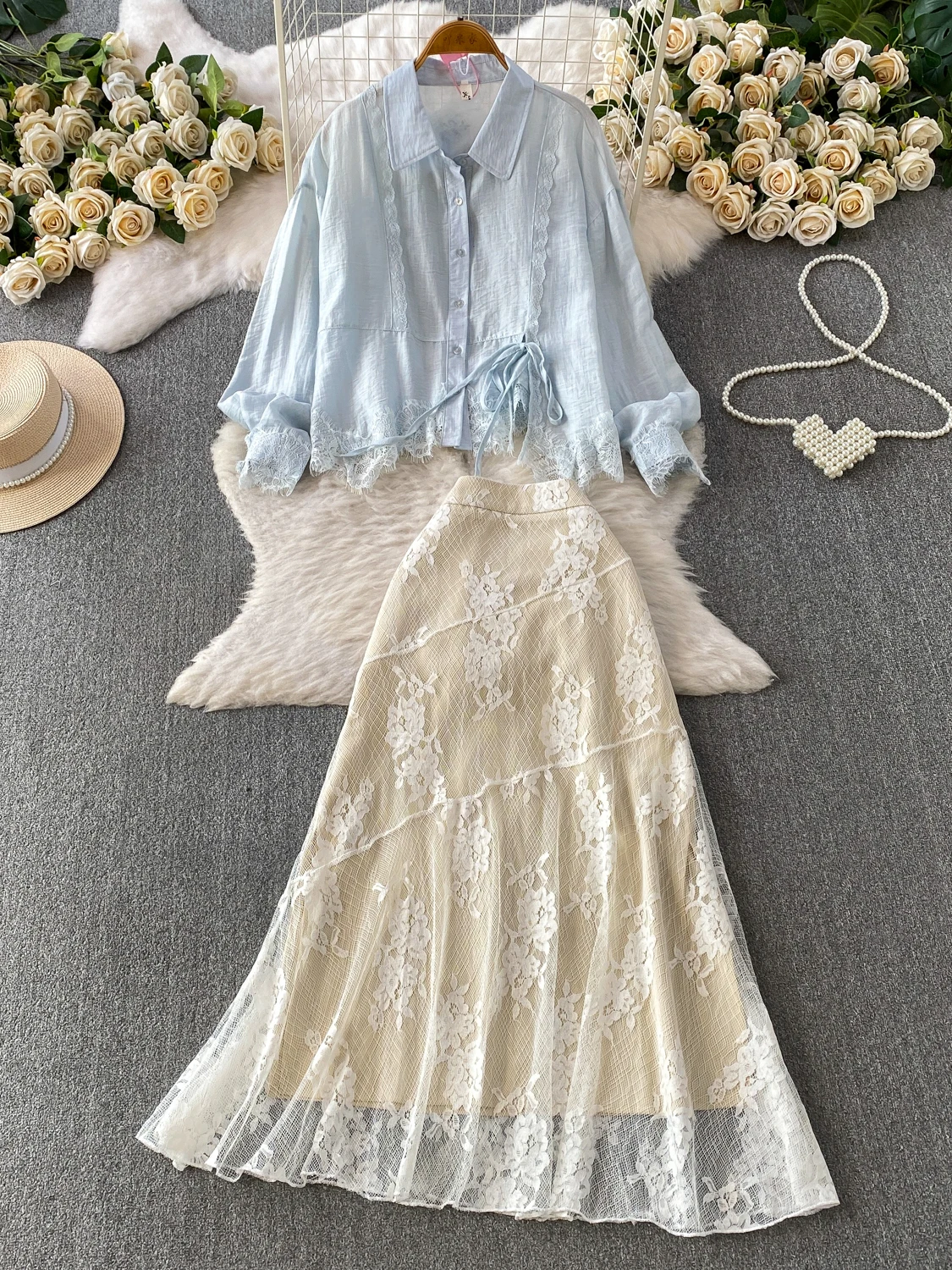 Elegant High Waist Fish Tail Half Skirt Two Piece Set with Long Sleeve Lace Patchwork Shirt Design Sensual Gentle Wind
Elegant High Waist Fish Tail Half Skirt Two Piece Set with Long Sleeve Lace Patchwork Shirt Design Sensual Gentle Wind