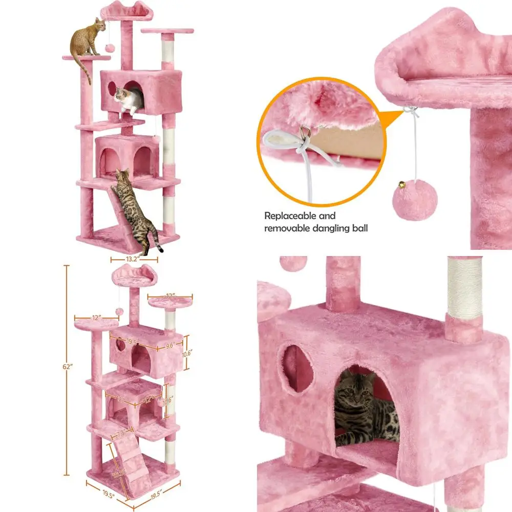 Домашняя башня для кошачьего дерева с двойным кондометом, когтеточками, несколькими платформами и мячом для котят и кошек
Домашняя башня для кошачьего дерева с двойным кондометом, когтеточками, несколькими платформами и мячом для котят и кошек