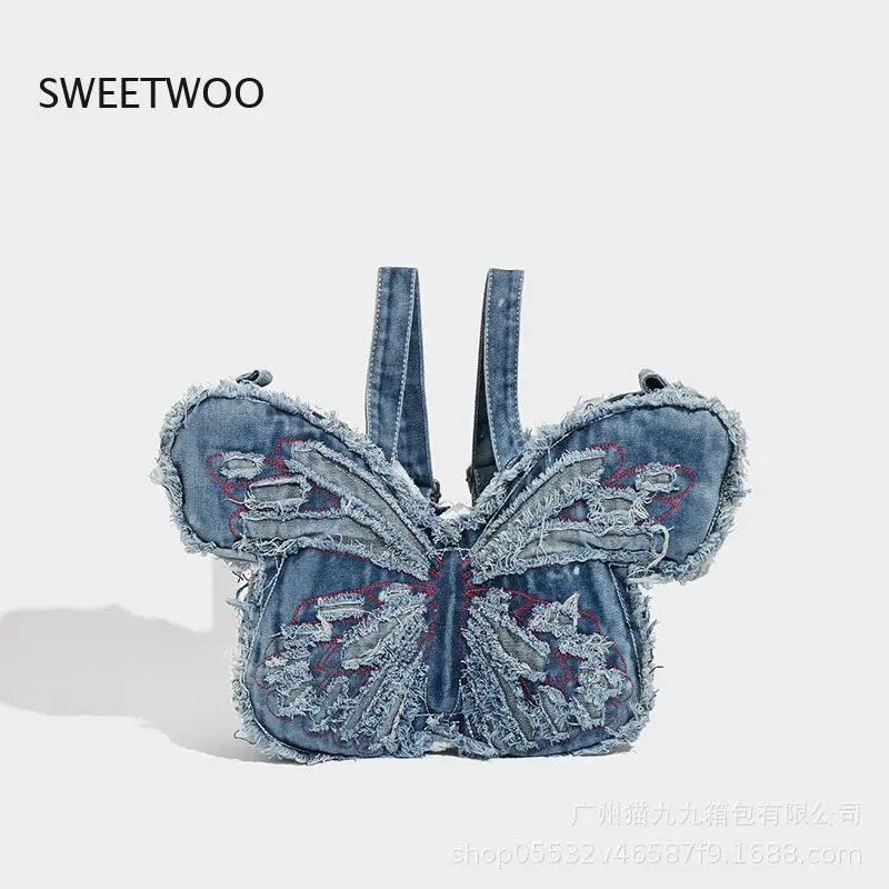 Women's Butterfly Shaped Denim Backpack Y2K Style Distressed Mini Shoulder Bag for Casual Daily Use
Women's Butterfly Shaped Denim Backpack Y2K Style Distressed Mini Shoulder Bag for Casual Daily Use