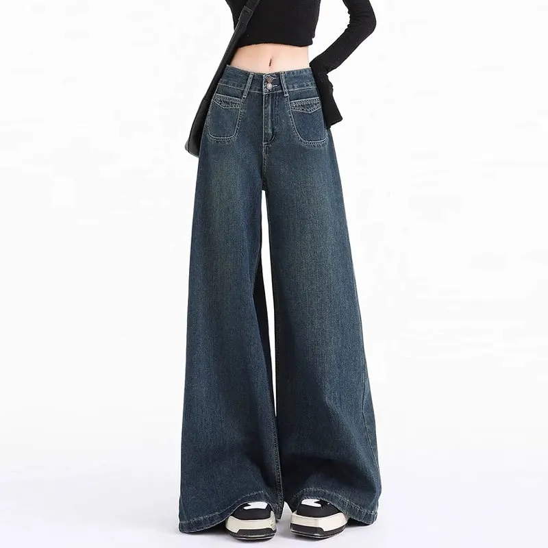 Double Buckle Loose Fit High Waist Wide Leg Straight Cut Denim Jeans Women's Pear Shape Meat Concealing Vintage Long Pants
Double Buckle Loose Fit High Waist Wide Leg Straight Cut Denim Jeans Women's Pear Shape Meat Concealing Vintage Long Pants