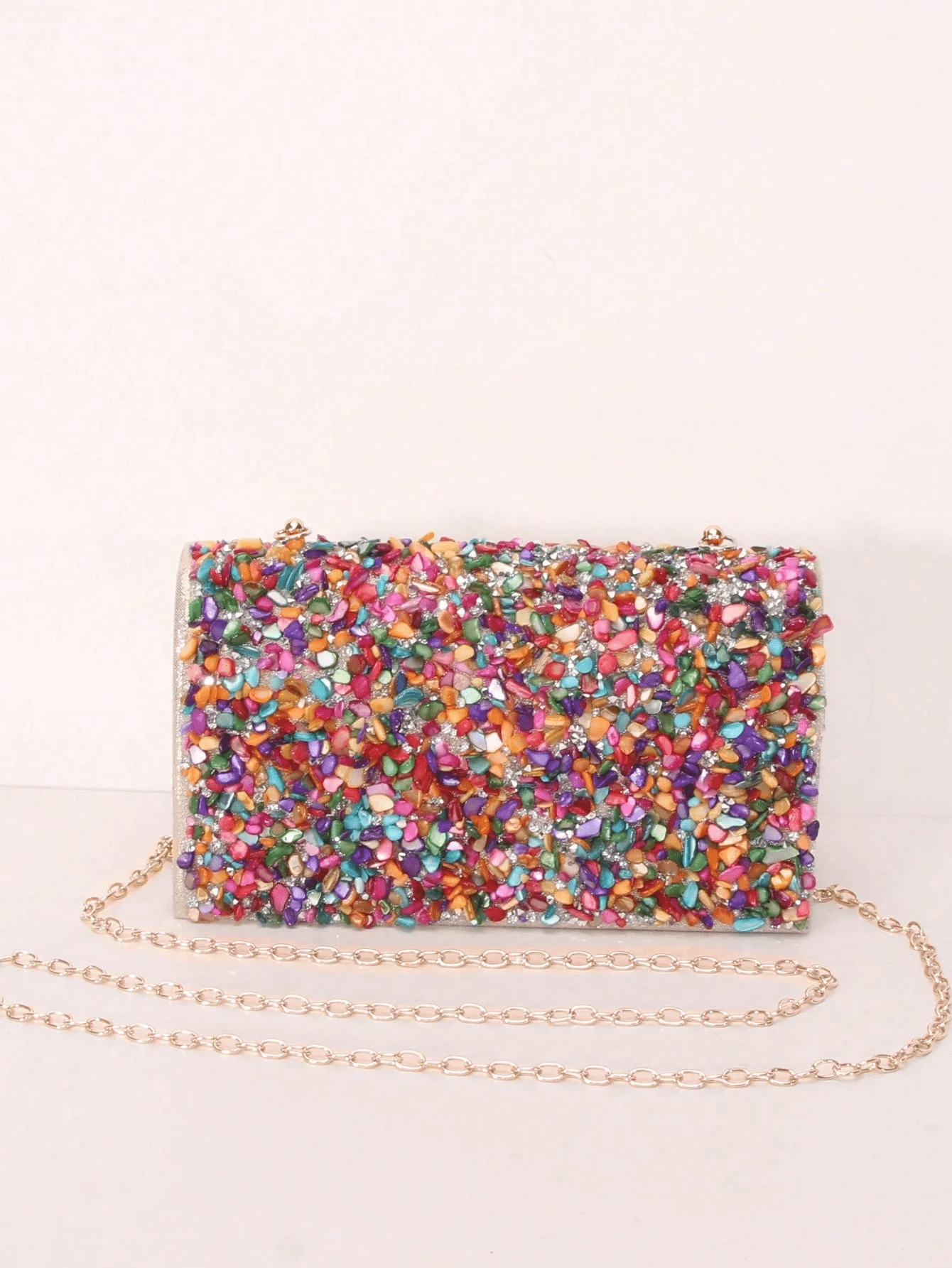 Colorful Shell Stone & Crystal Embellished Clutch Crossbody Bag for Evening Party
Colorful Shell Stone & Crystal Embellished Clutch Crossbody Bag for Evening Party