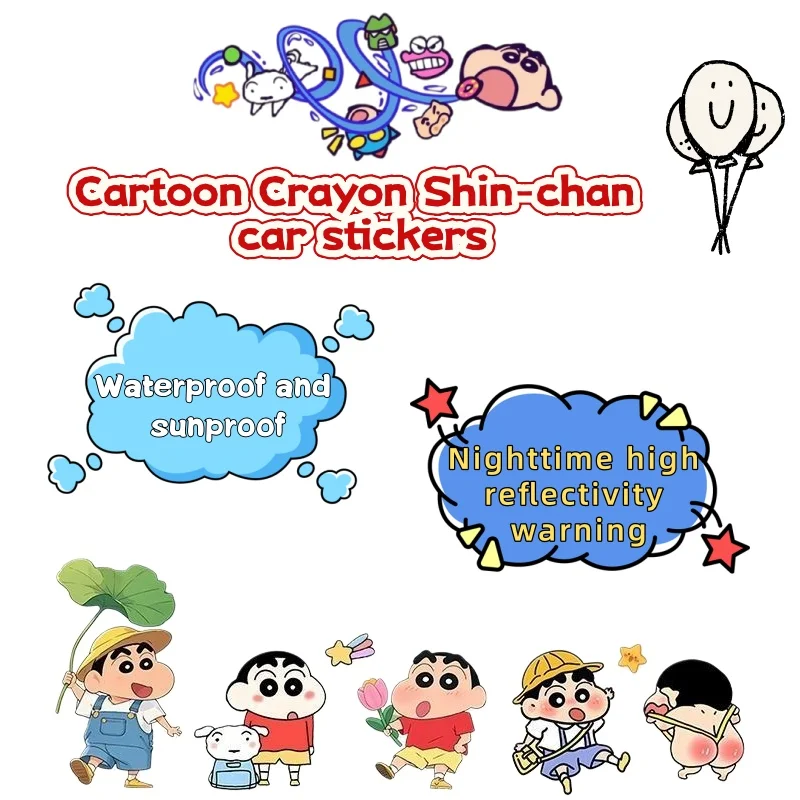 Crayon Shin-chan cartoon car high-reflective warning sticker, electric vehicle decoration, motorcycle scratch cover, waterproof
Crayon Shin-chan cartoon car high-reflective warning sticker, electric vehicle decoration, motorcycle scratch cover, waterproof