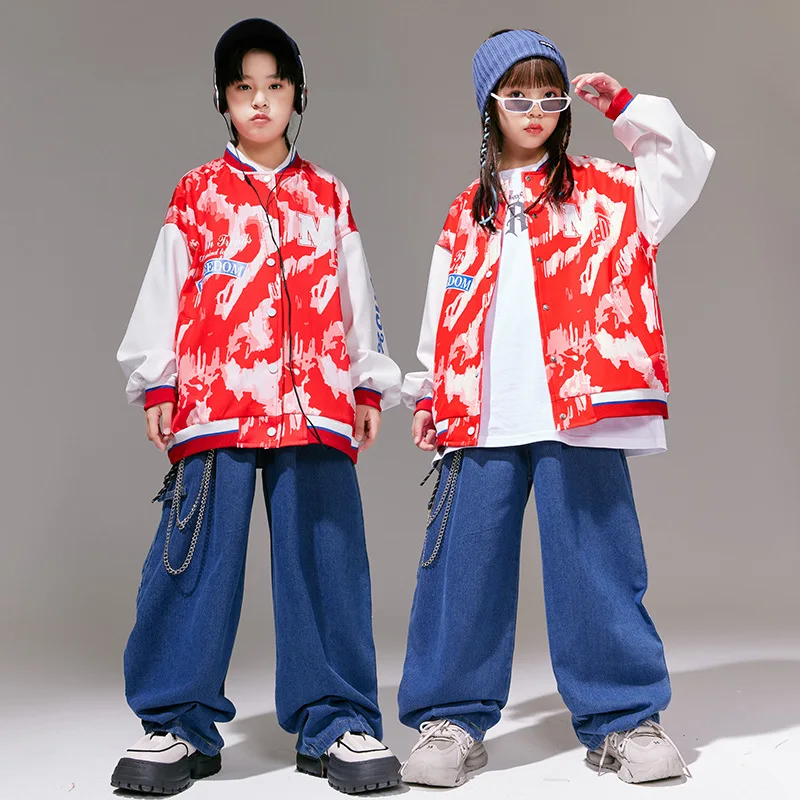 Girl Boy Cool Hip Hop Clothing Red Print Baseball Jacket Denim Blue Casual Jeans Baggy Pants for Kids Jazz Dance Costume Clothes
Girl Boy Cool Hip Hop Clothing Red Print Baseball Jacket Denim Blue Casual Jeans Baggy Pants for Kids Jazz Dance Costume Clothes