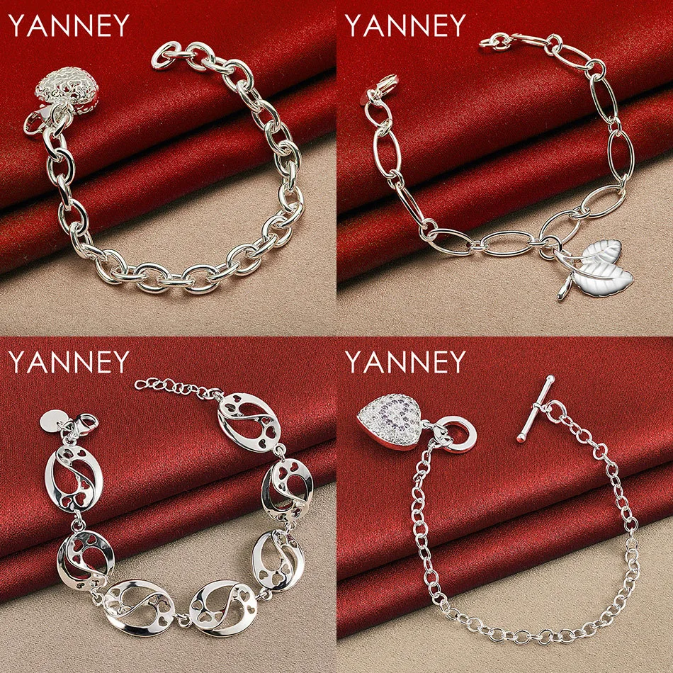 Charm 925 Sterling Silver 8 Inch Exquisite Leaf Heart Bracelet Women Fashion Accessories Wedding Jewelry Party 
Charm 925 Sterling Silver 8 Inch Exquisite Leaf Heart Bracelet Women Fashion Accessories Wedding Jewelry Party
