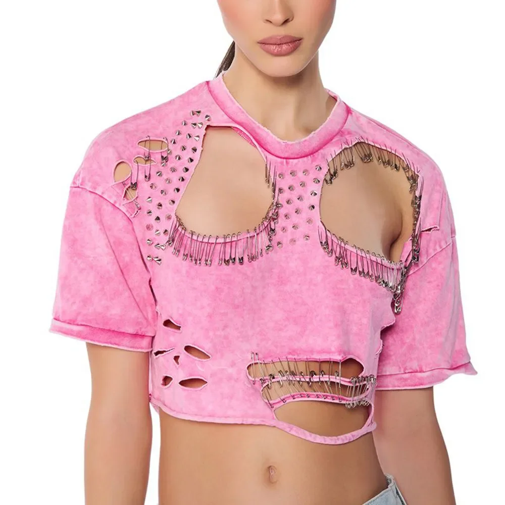 DEIVE TEGER Hollow Out Streetwear T Shirt For Women Round Neck Short Sleeve Patchwork Rivet Slimming T Shirts Female Fashion
DEIVE TEGER Hollow Out Streetwear T Shirt For Women Round Neck Short Sleeve Patchwork Rivet Slimming T Shirts Female Fashion