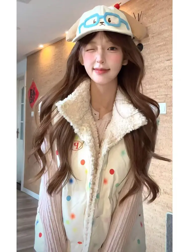 Двусторонний жилет из овечьей шерсти в американском ретро-стиле с принтом в горошек, женская зимняя утепленная теплая хлопковая куртка-жакет, верхняя одежда
Двусторонний жилет из овечьей шерсти в американском ретро-стиле с принтом в горошек, женская зимняя утепленная теплая хлопковая куртка-жакет, верхняя одежда